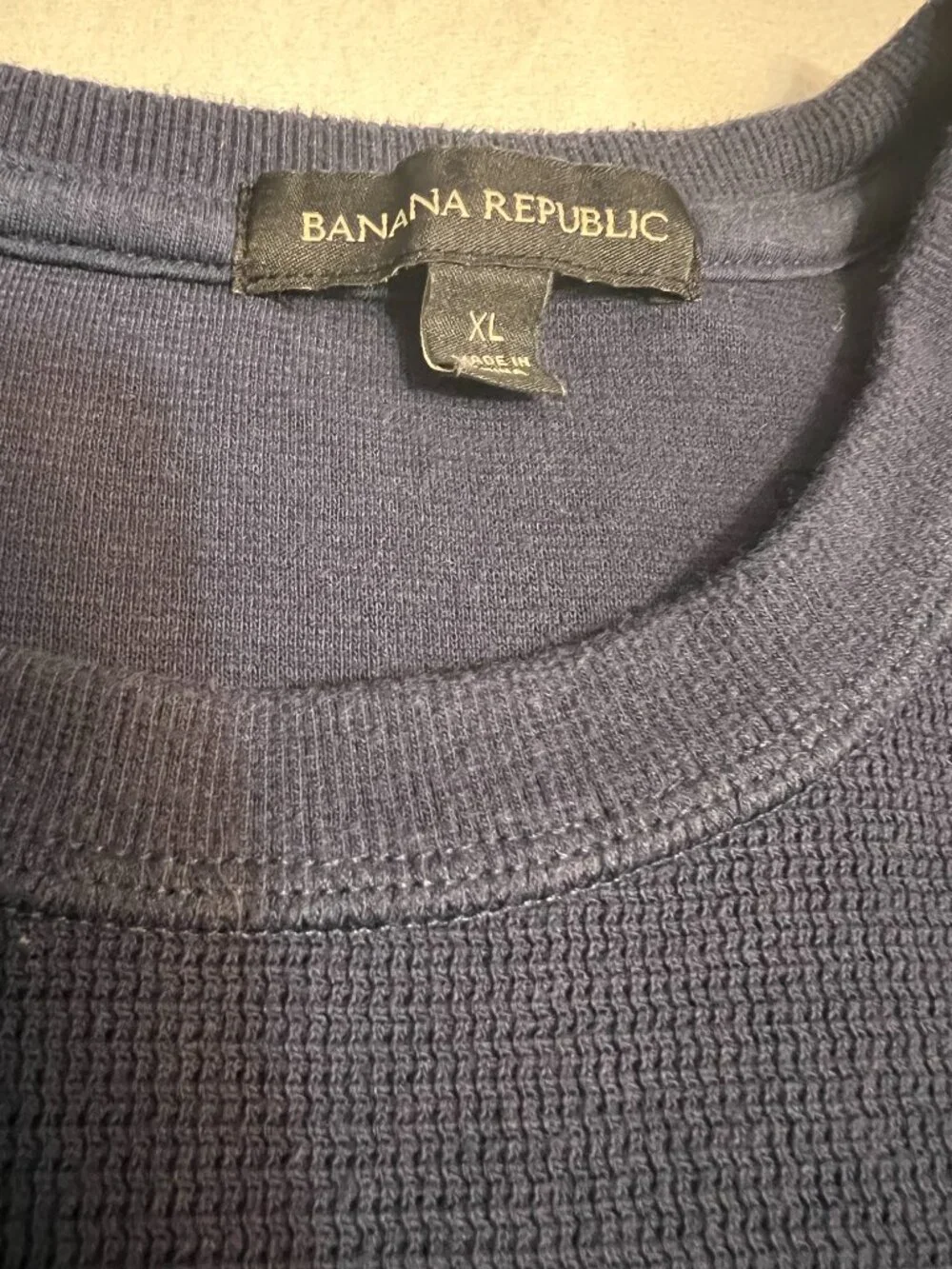 Banana Republic Mens XL Navy Waffle Knit Thermal Shirt Long Sleeve Crew Neck